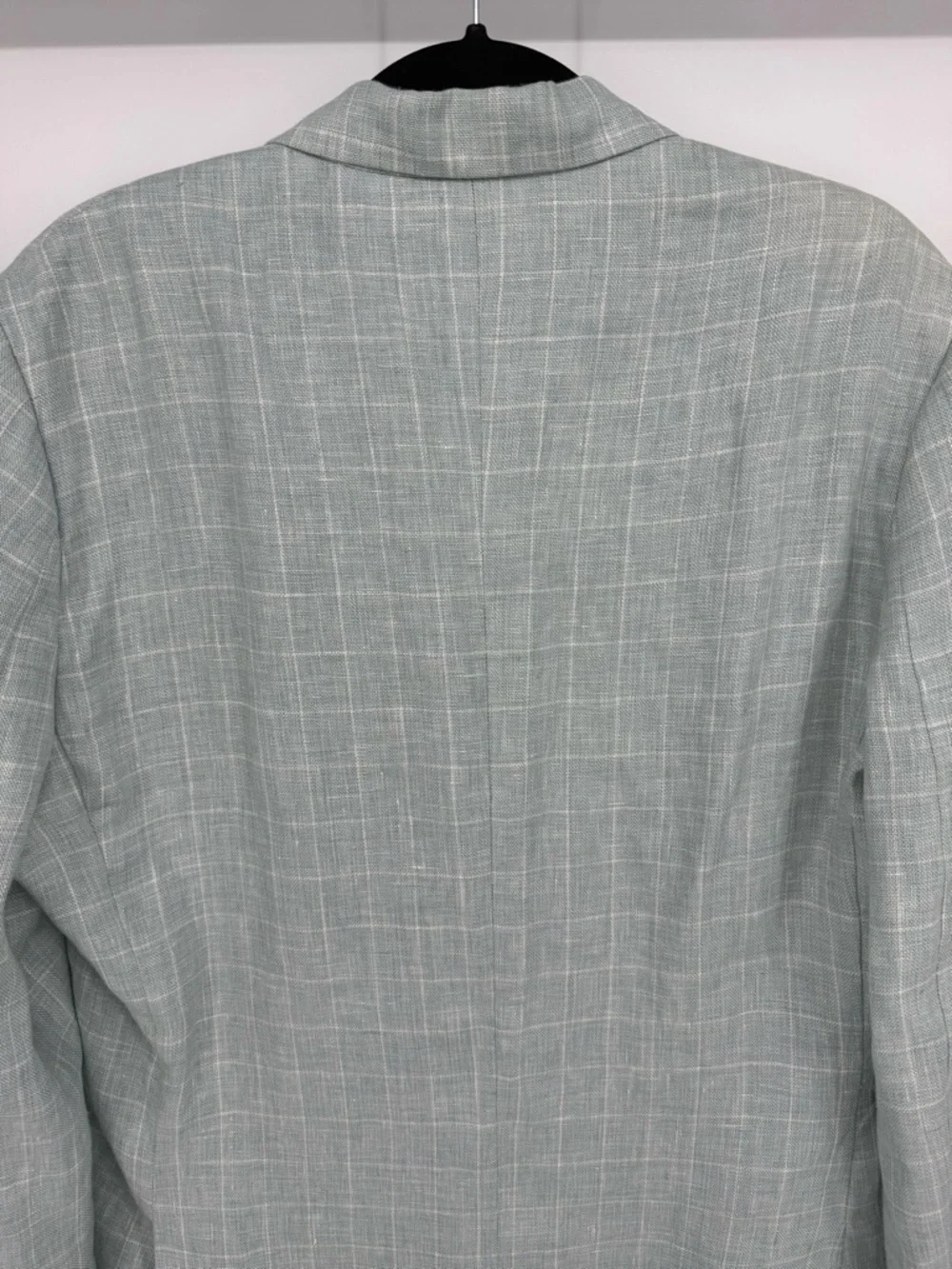 ASUKA Windowpane Blazer Cotton Linen Blend Lightweight Tailored Jacket Seafoam